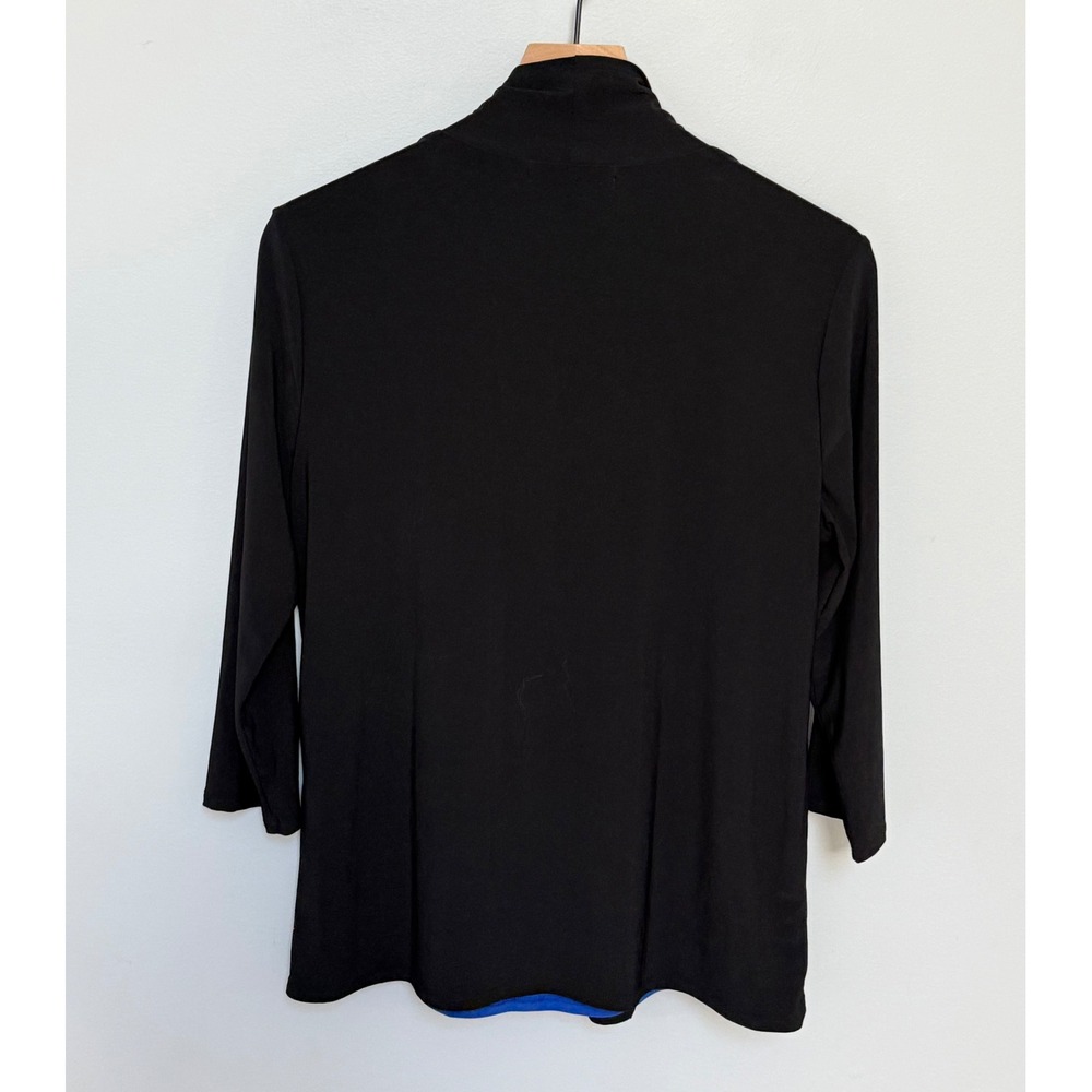 Liz McCoy Women's Cardigan Top Layered Studded Lattice Black Royal Blue Size L - Picture 7 of 9